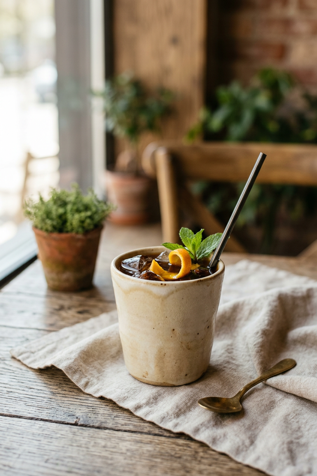 Sunlit Citrus Cold Brew — Slow-steeped cold brew brightened with a twist of orange peel.